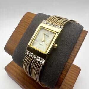 Versales Gold Tone Rectangular Quartz Watch with Crystal Accents, Japan Movt